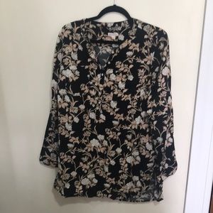 Black floral long sleeve tunic top